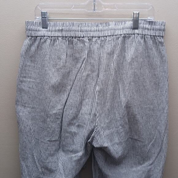 J. Crew Linen/Cotton Striped Drawstring Pinstripe Ankle Pants Black White SZ 12 - Picture 7 of 11